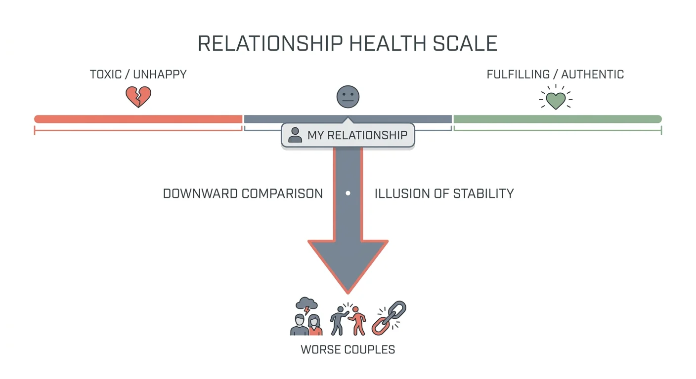 A diagram showing a scale of relationship health, with an arrow pointing toward 'worse' examples as a form of comparison.