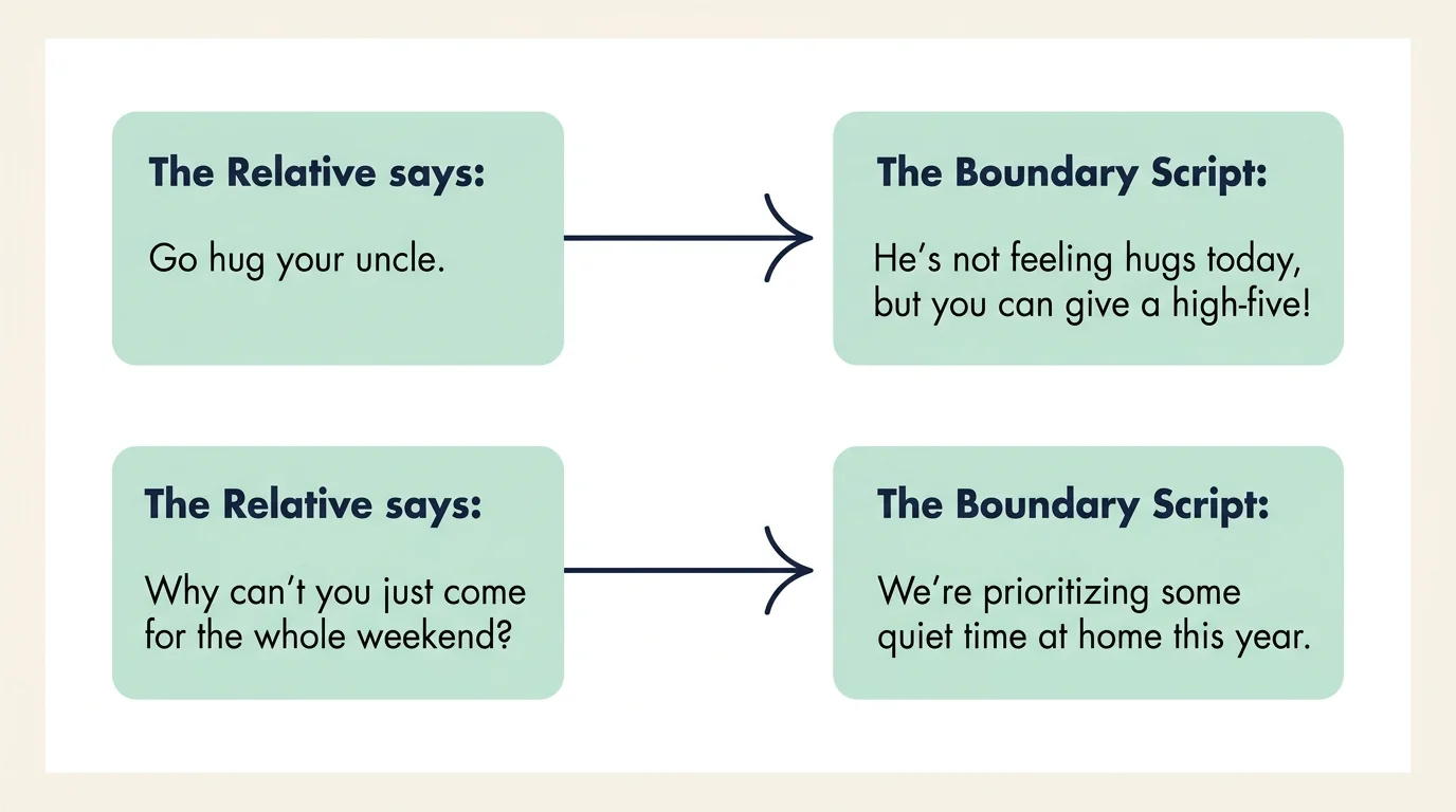 A flowchart showing how to respond to family pressure with clear boundary-setting scripts.