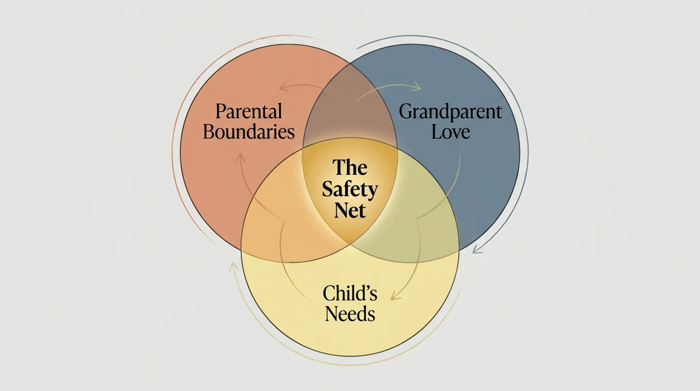 A Venn diagram showing the intersection of parental boundaries, grandparent love, and a child's needs.