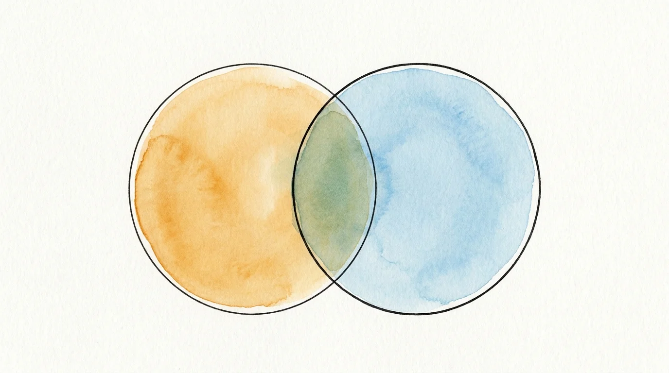 An abstract illustration of two overlapping colored circles, representing healthy personal boundaries.