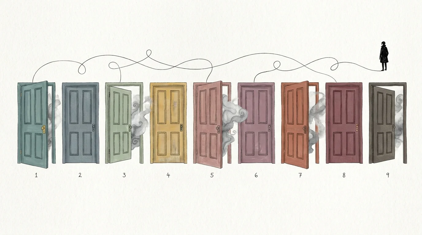 An artistic row of nine hand-painted doors in muted colors, numbered 1 through 9, symbolizing signs of settling.